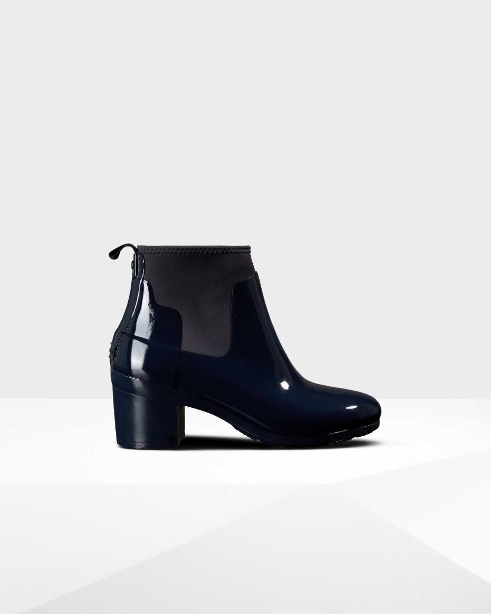 Botas Mujer - Hunter Refined Slim Fit Gloss Mid Heel Azul Marino - UIGNYX-842 - Azul Marino